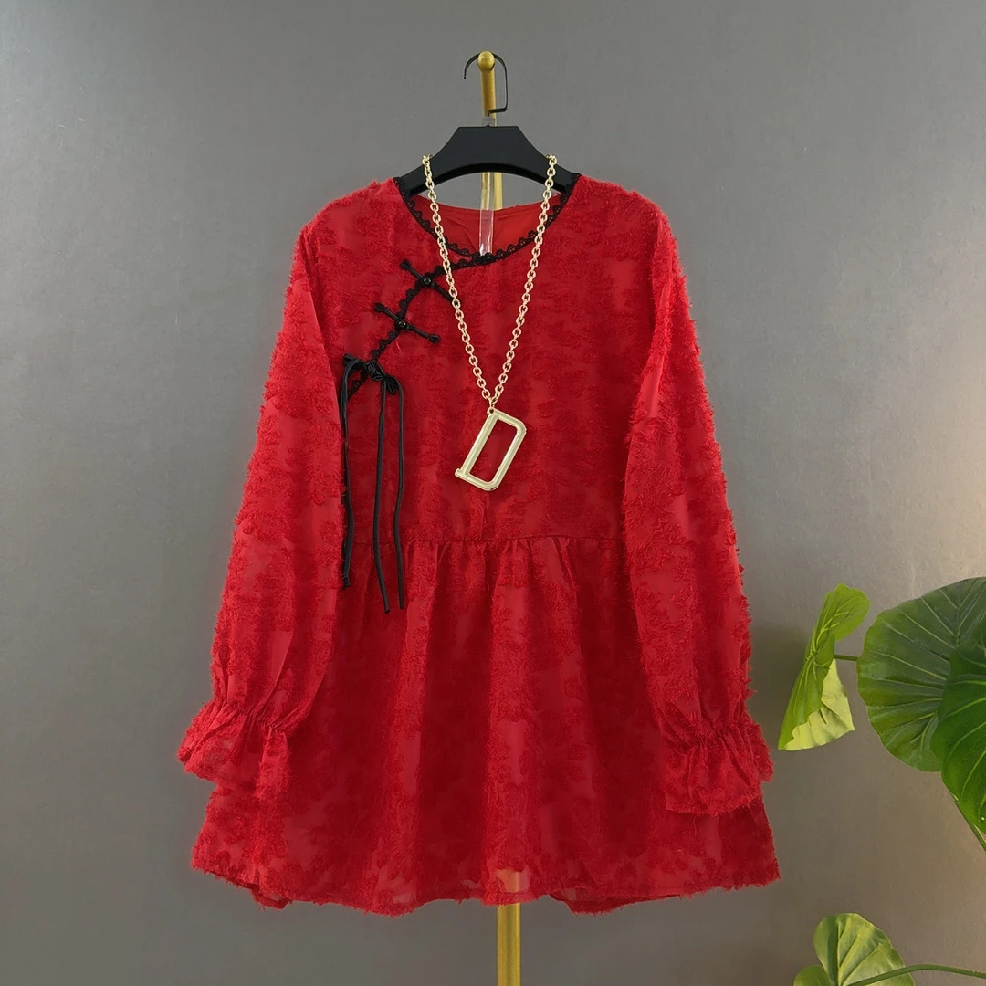 胖mm新款时尚圆领盘扣宽松遮肉新中式遮肉大码女内搭长袖打底衫