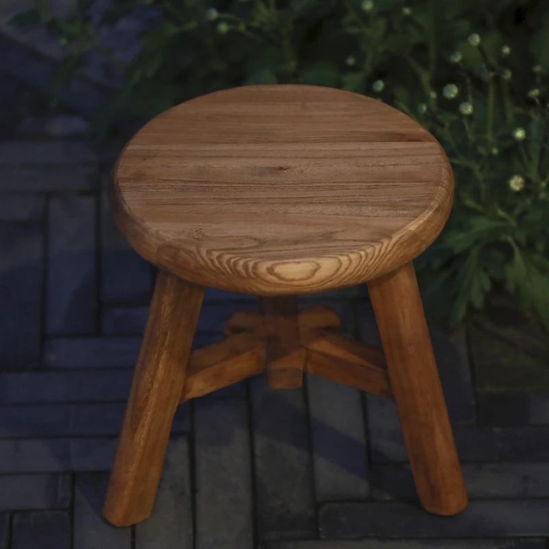 【虫子小院】复古小圆凳榫卯结构老榆木户外阳台凳子圆高凳庭院矮凳