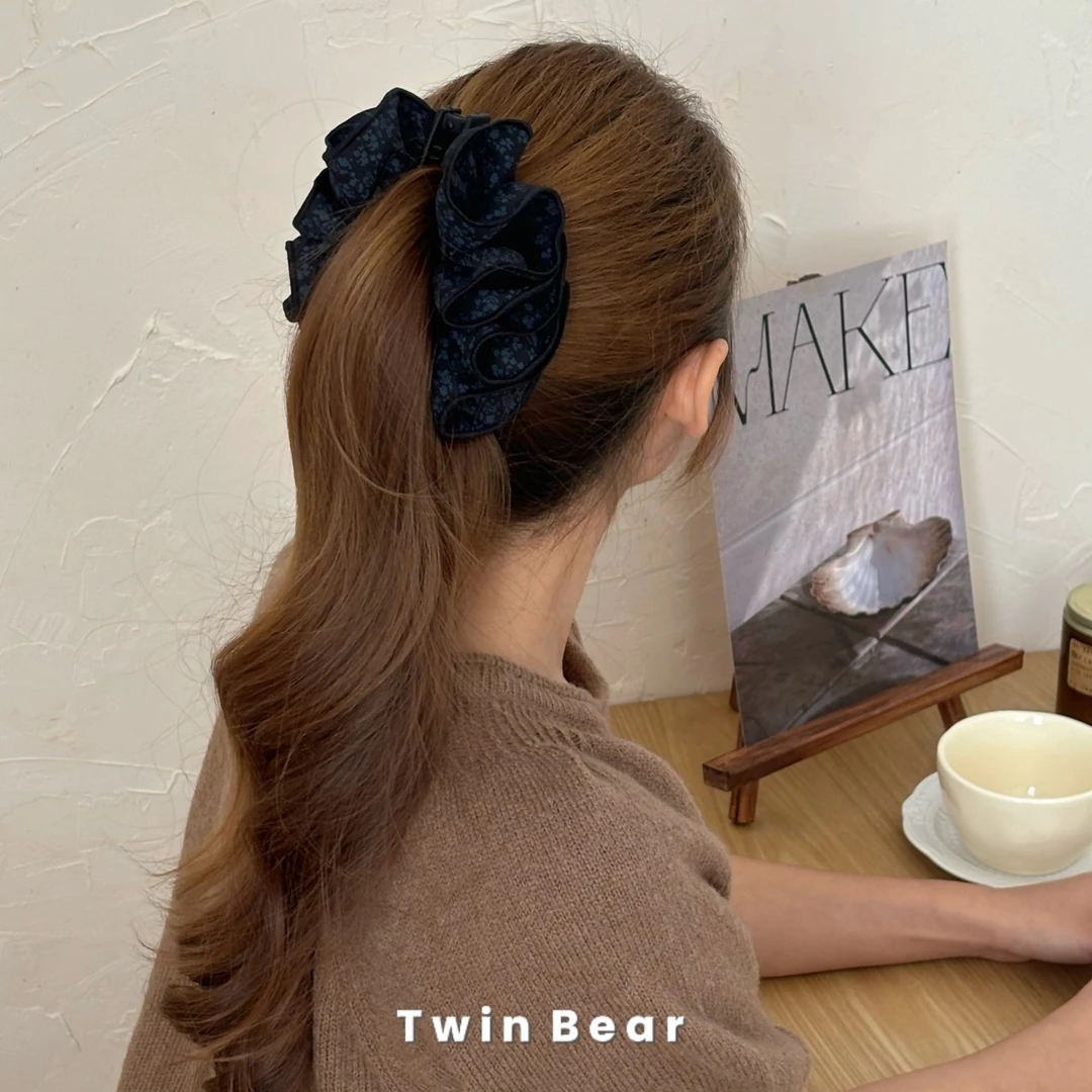 X009 小碎花洋气高级韩国ins气质布艺花苞香蕉夹马尾夹绑头发竖夹