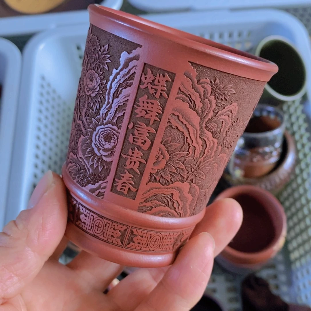茶杯绿泥紫砂紫砂