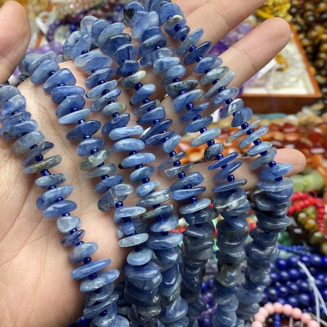 玛瑙/玉髓合金珠宝半成品一条天然玉化蓝晶石隔片随行