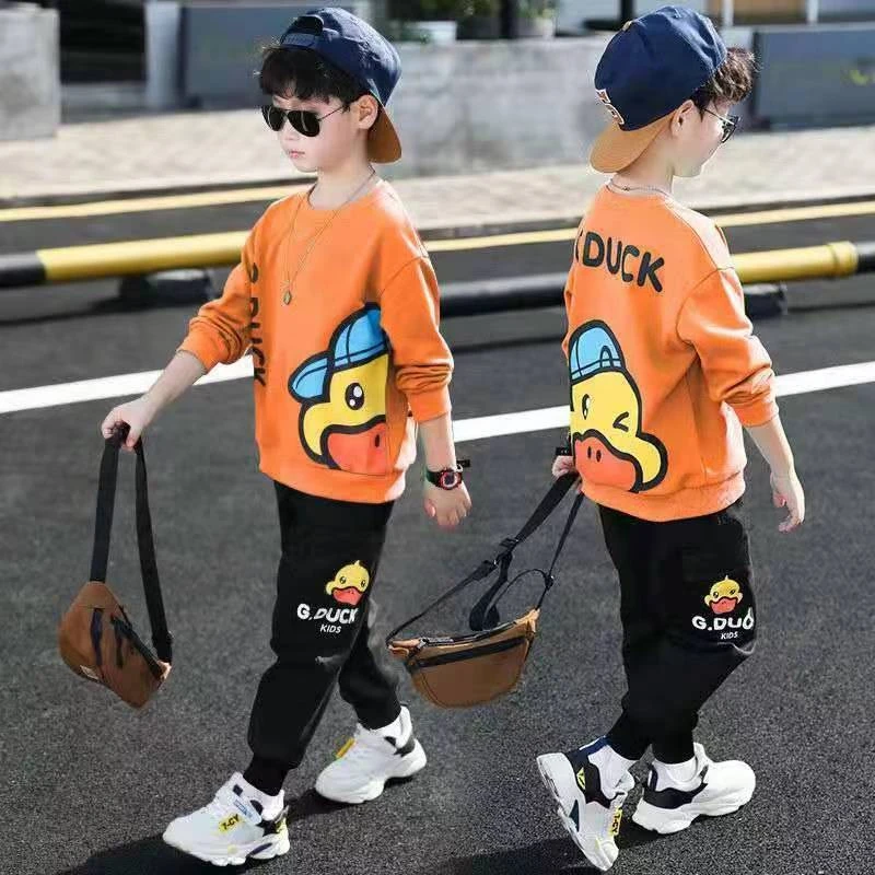 帅气童套装卫衣长袖韩版春秋新款中大童卡通两件套男童装柔软普通
