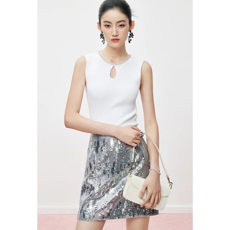 【陈大可专属】MandyZhang钻链针织水滴圆领背心女夏上衣