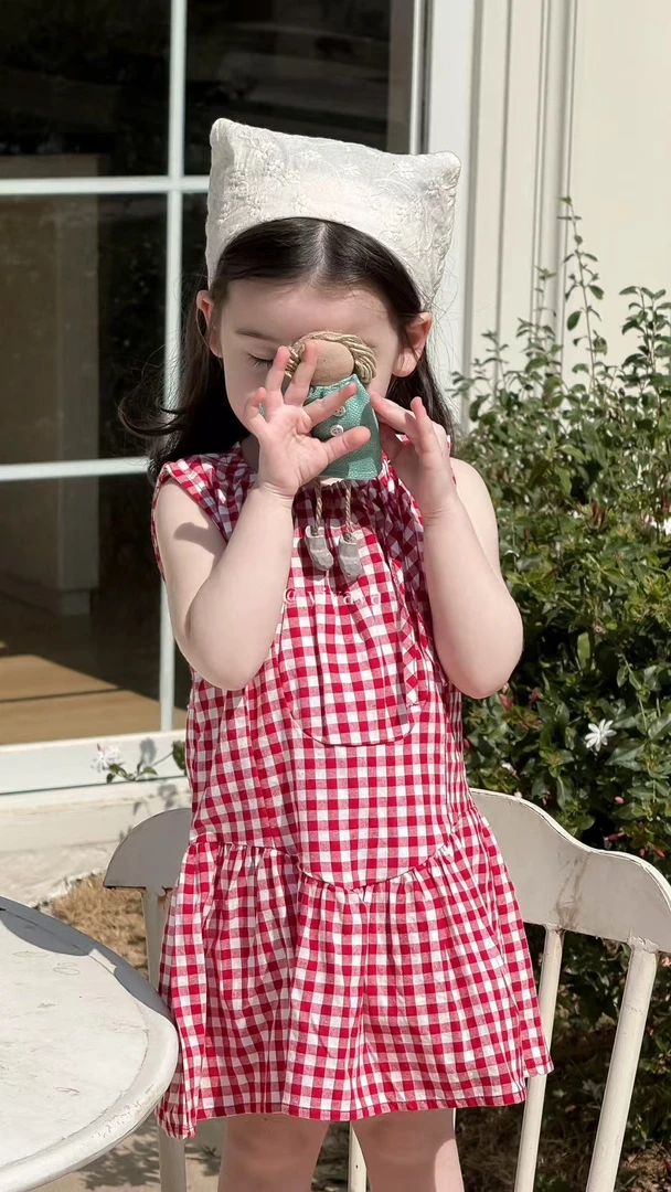 yiyaya25年夏款红格子连衣裙