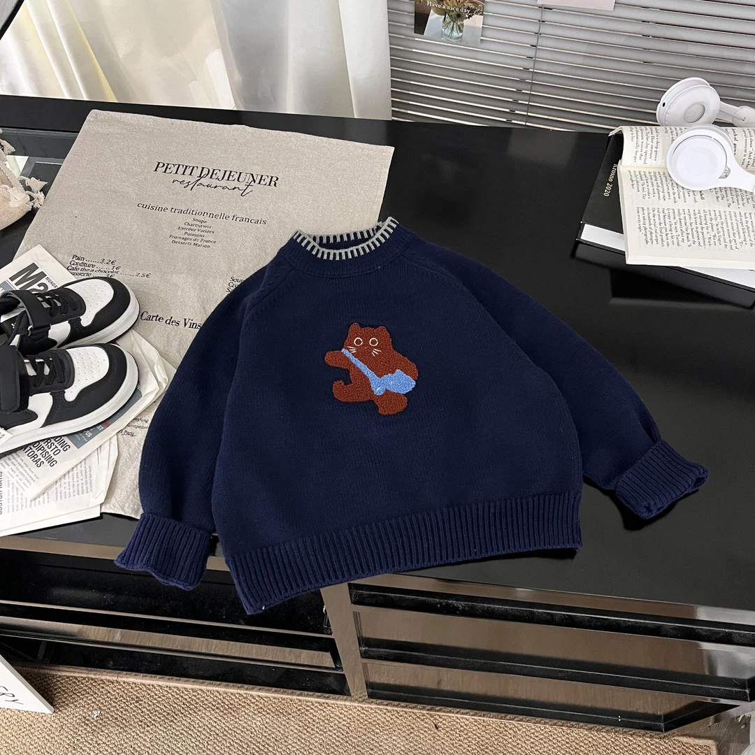 秋冬新款潮流卡通小猫男童女童亲子毛衣套头针织衫