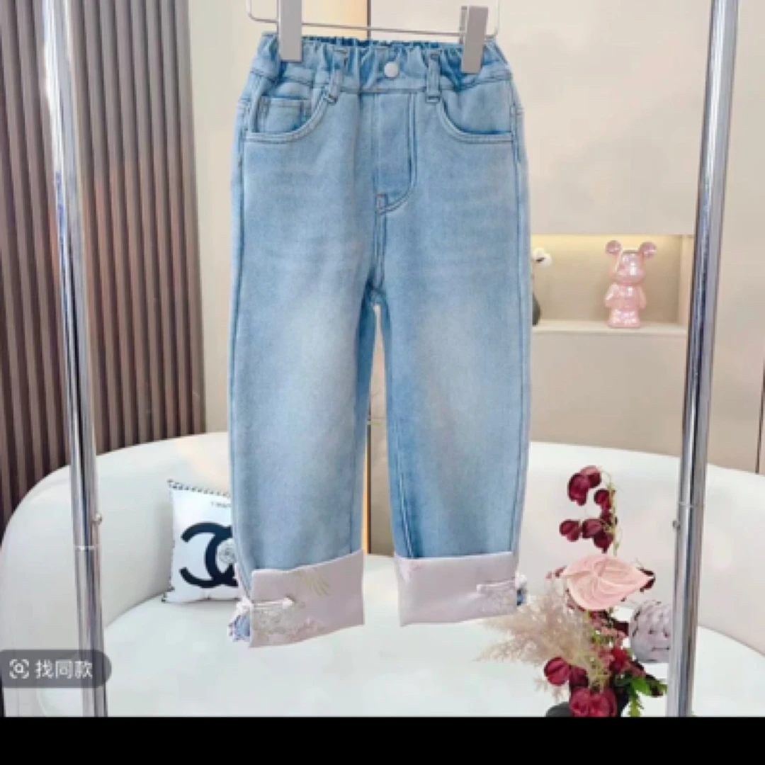 冬季女牛仔裤女童时尚直筒加绒休闲童装大童中童