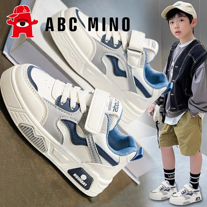 ABC MINO童鞋男童板鞋2025新款秋季儿童皮面防滑运动鞋男孩小白鞋