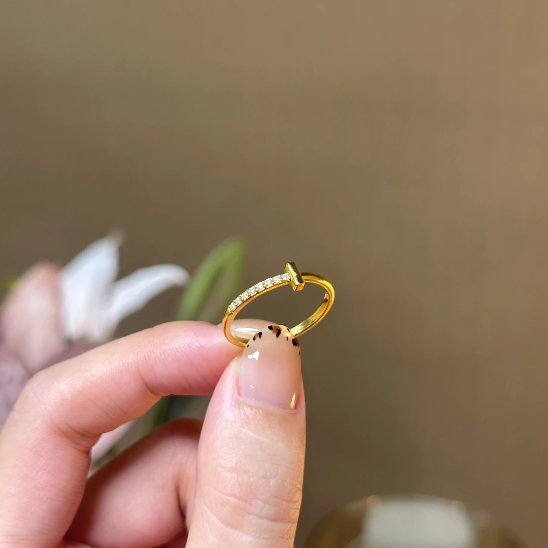爱一IBELOVE 足金999 T字点钻戒指  6D工艺