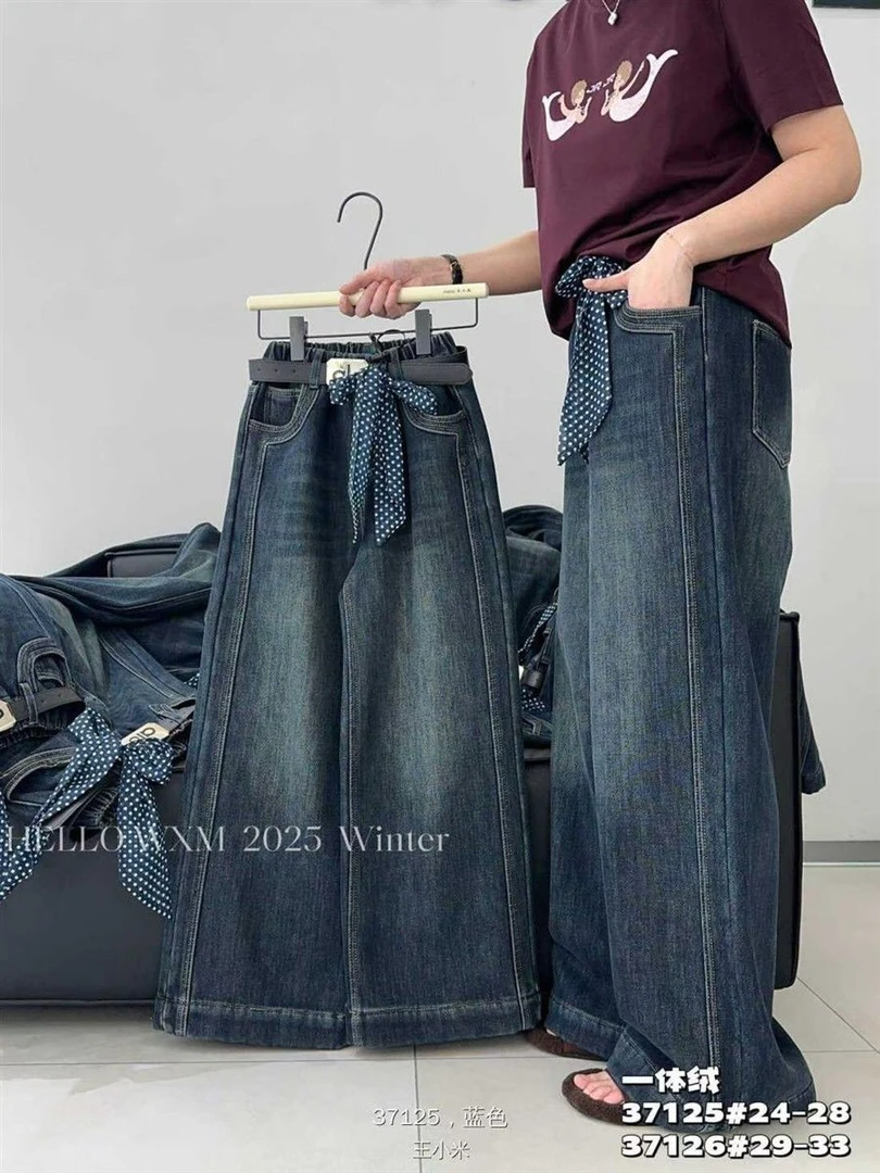 女童加绒牛仔裤2025冬季新款儿童加绒牛仔裤子女孩百搭休闲直筒裤