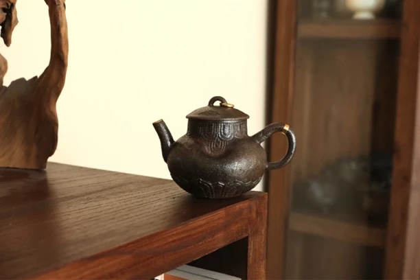 陶瓷包金茶具水平壶复古正把壶朴由造物（1.5克左右）泡茶壶家用
