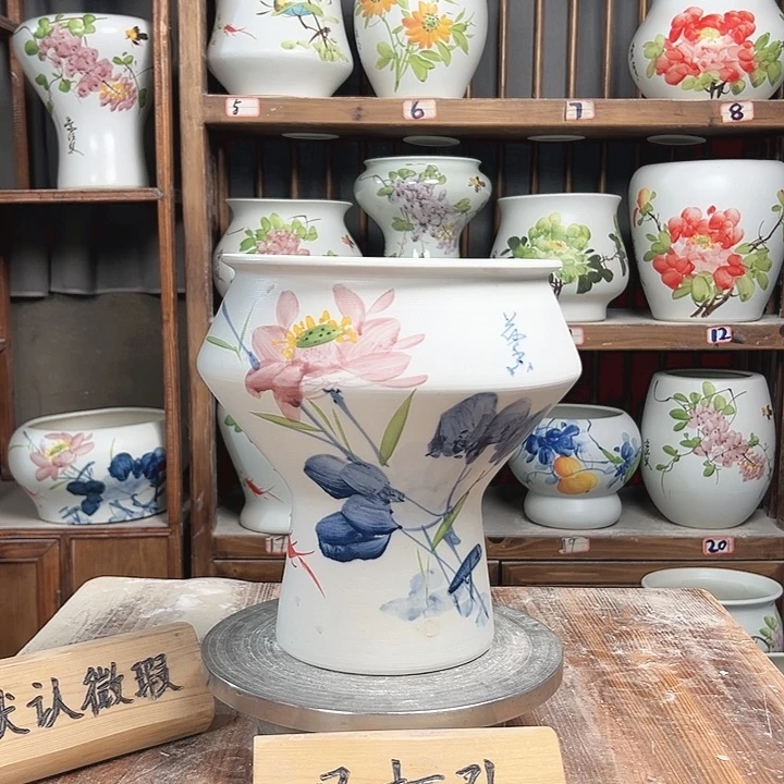 摆件高脚荷花新款陶瓷大