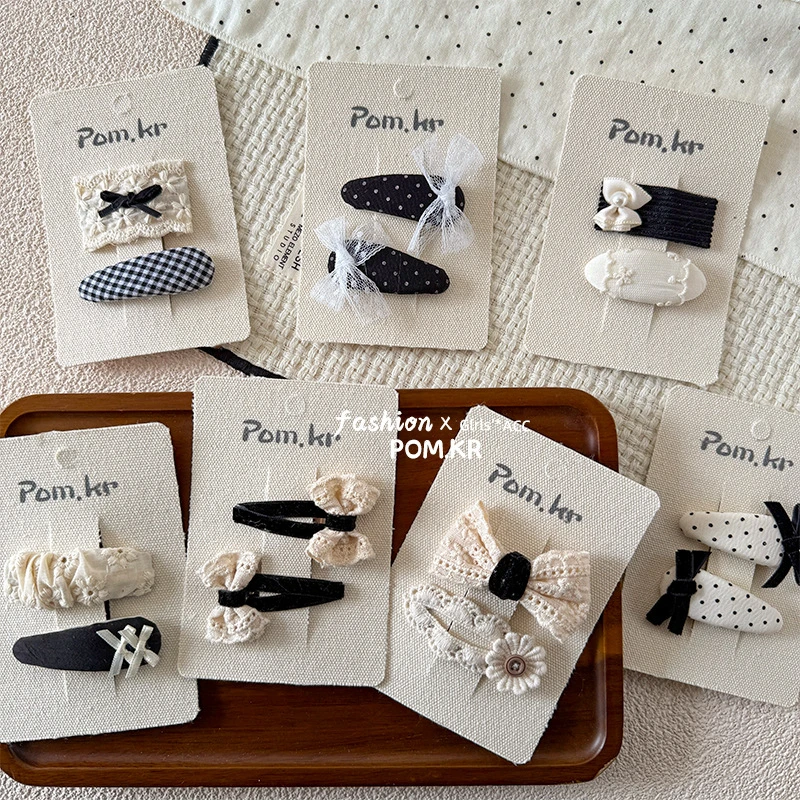 2025韩式布艺甜酷蝴蝶结网纱花朵蕾丝波点女童基础掰掰夹儿童发夹