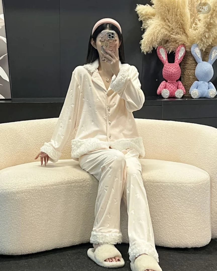 【蝴蝶兔毛海岛绒】2025新款睡衣女冬季纯欲简约气质舒适厚款时尚