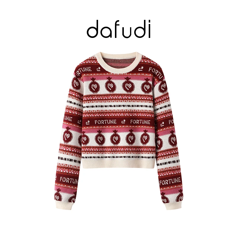 【D】【上新】针织衫2025年春季新款费尔岛提花羊毛混纺套头衫女A1394