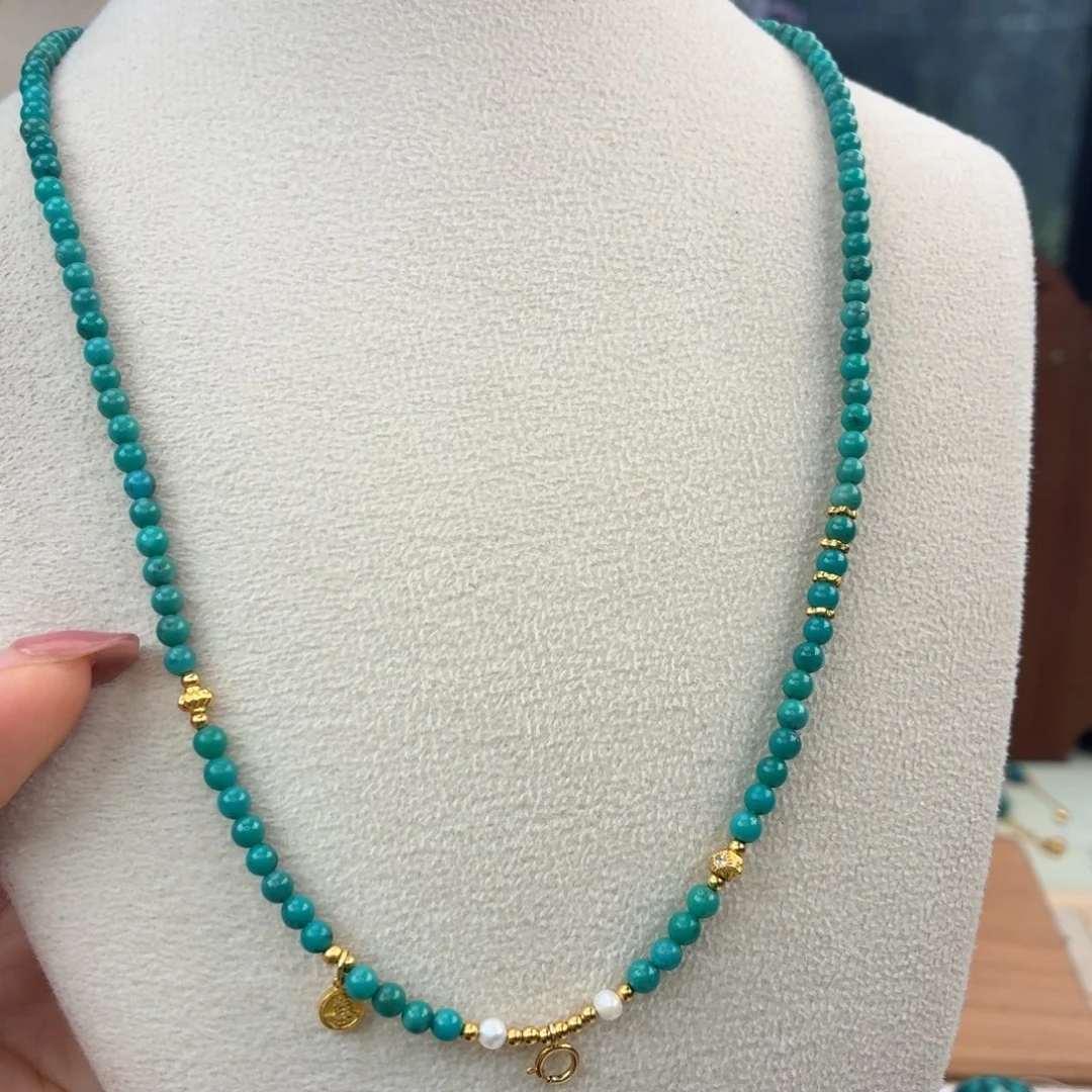 绿松石银S925镀金镶嵌颈饰