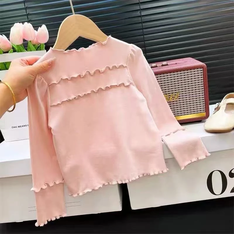 Q-228 粉色木耳边T恤