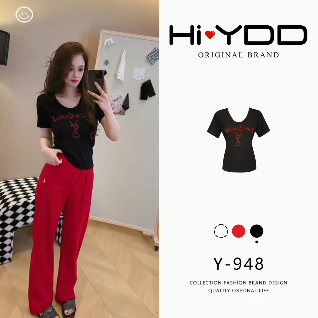 YDD•「Y-948」美式辣妹U领高弹力掐腰短袖上衣XZ-8373