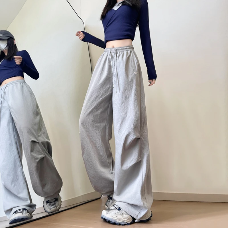 美式工装裤女春秋季新款情侣款高腰阔腿刺绣直筒休闲运动裤