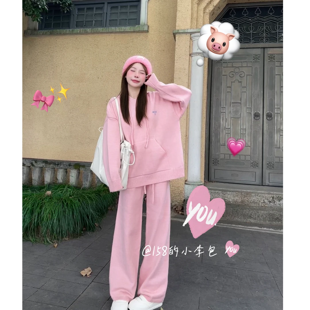 LIRUI【心动信号】连帽针织两件套秋冬宽松慵懒风显瘦时尚套装毛衣