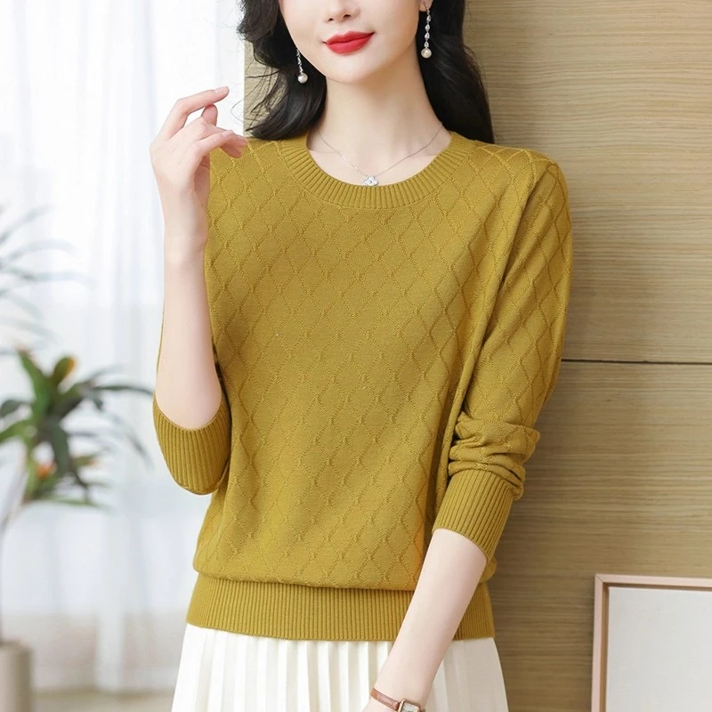 早秋长袖上衣针织衫女装2025年新款女妈妈宽松洋气遮肚毛衣小衫