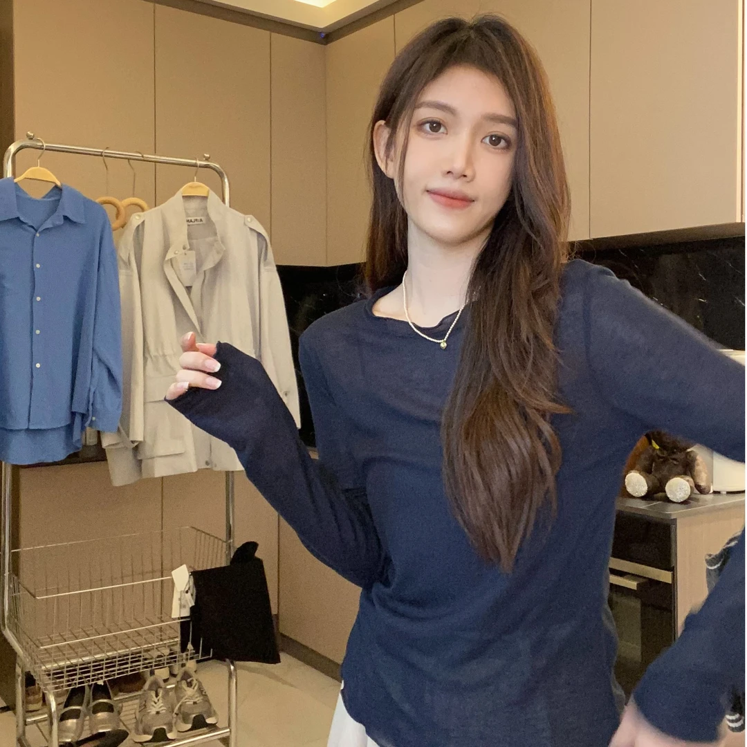 微透打底衫女宽松韩版慵懒T恤