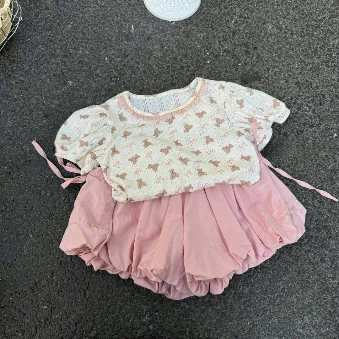 【实体童装品牌】ym&kids 8251夏季新品女童短袖T恤小熊印花上衣