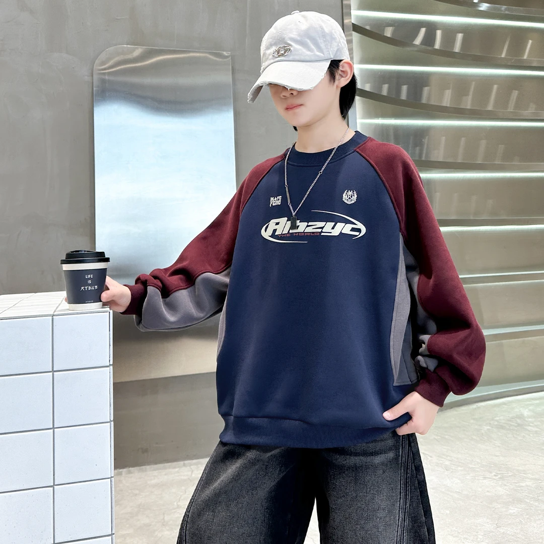 儿童一体绒加绒卫衣秋冬季2025新款男童装加厚保暖冬季长袖打底衫