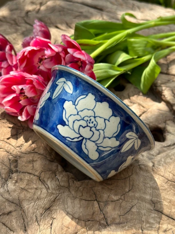 【近山古美】牡丹平底碗手工手绘釉下彩高温瓷