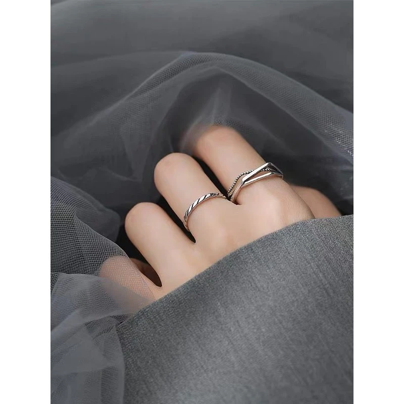 9999银戒指ins潮复古个性冷淡风时尚开口可调节戒指小众简约韩版