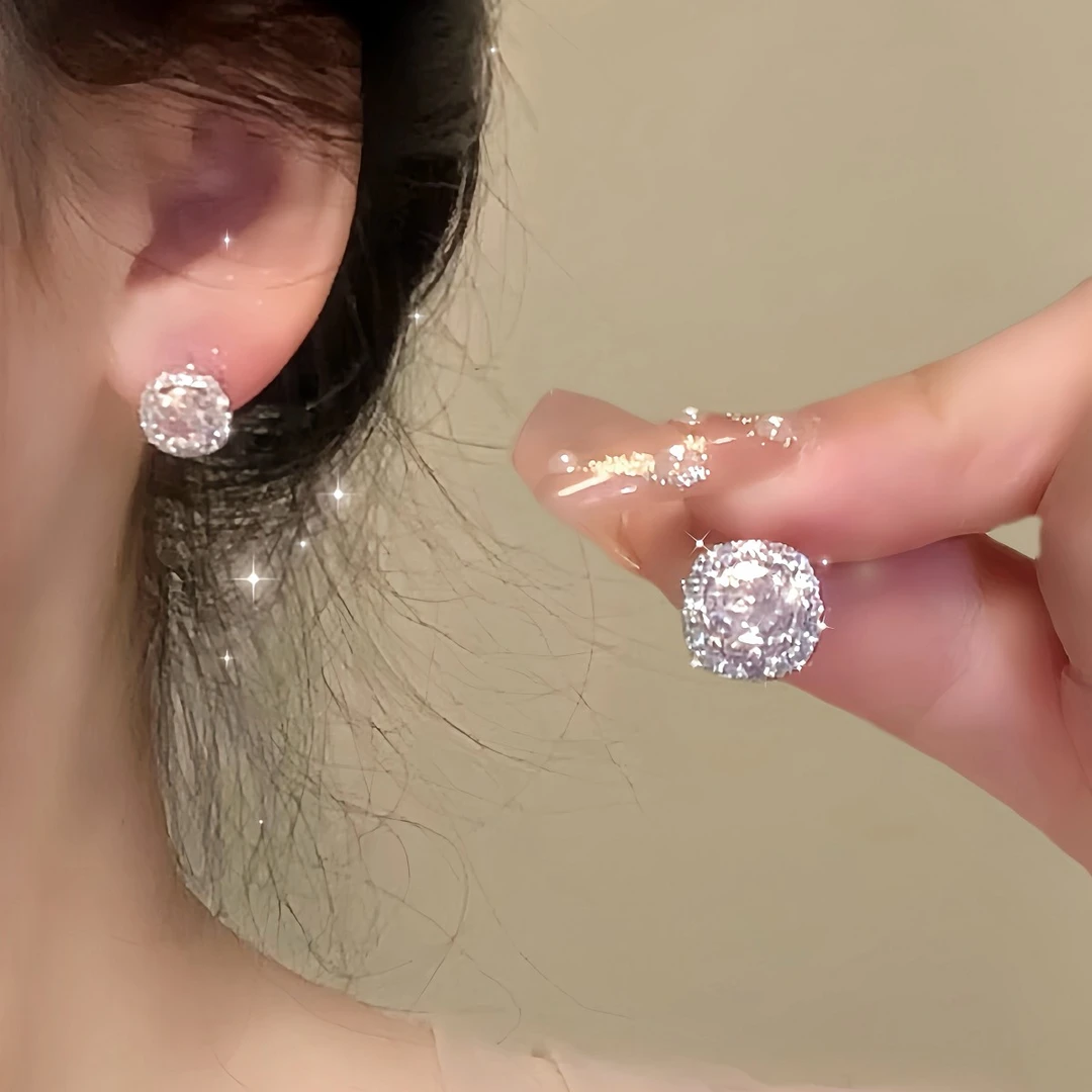 SAPTEFAMOU 925银耳饰 比路灯还亮~超闪耳环无耳洞蚊香盘耳夹女