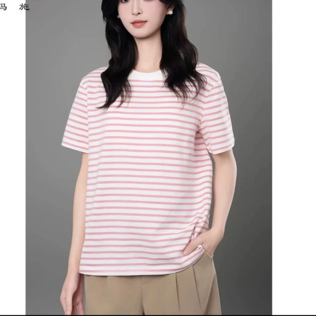 阿玛施条纹圆领T恤夏装半袖5300902