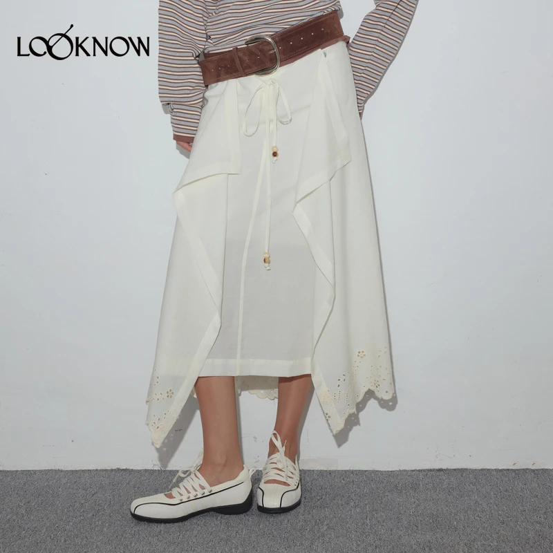 IF BY LAND设计师品牌LOOKNOW25年春季新款下摆法式刺绣系带半裙