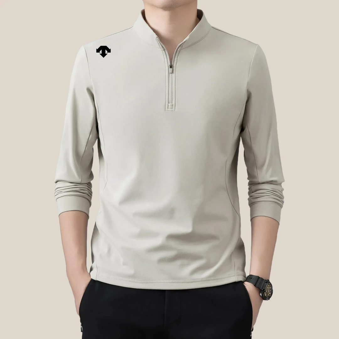 【商场同款】迪桑秋季运动拉链立领加绒T恤衫男士长袖纯色百搭上衣