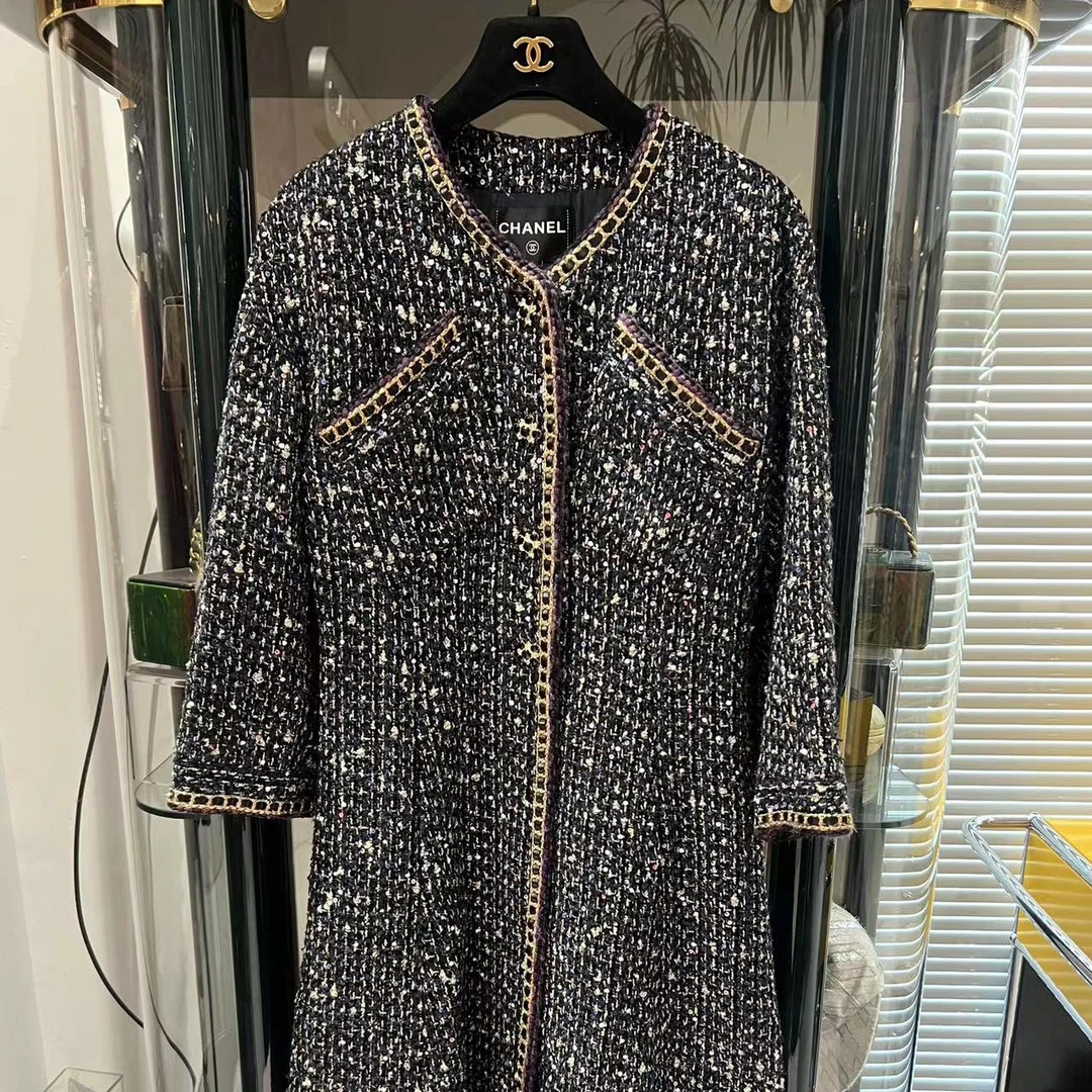 95新 Chanel/香奈儿 21A女士城堡系列蓝色亮片两口袋外套38码