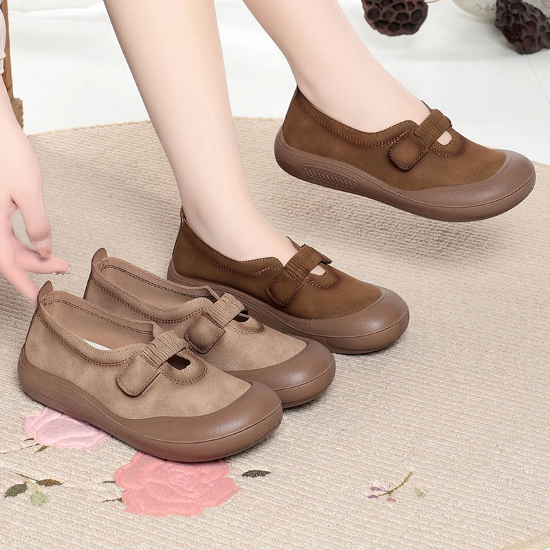 老北京春秋妈妈鞋休闲圆头轻便一脚蹬休闲风软底单鞋平底软底浅口