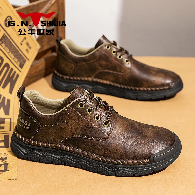 公牛世家男鞋2025冬季新款英伦风时尚休闲鞋低帮软底潮流百搭皮鞋