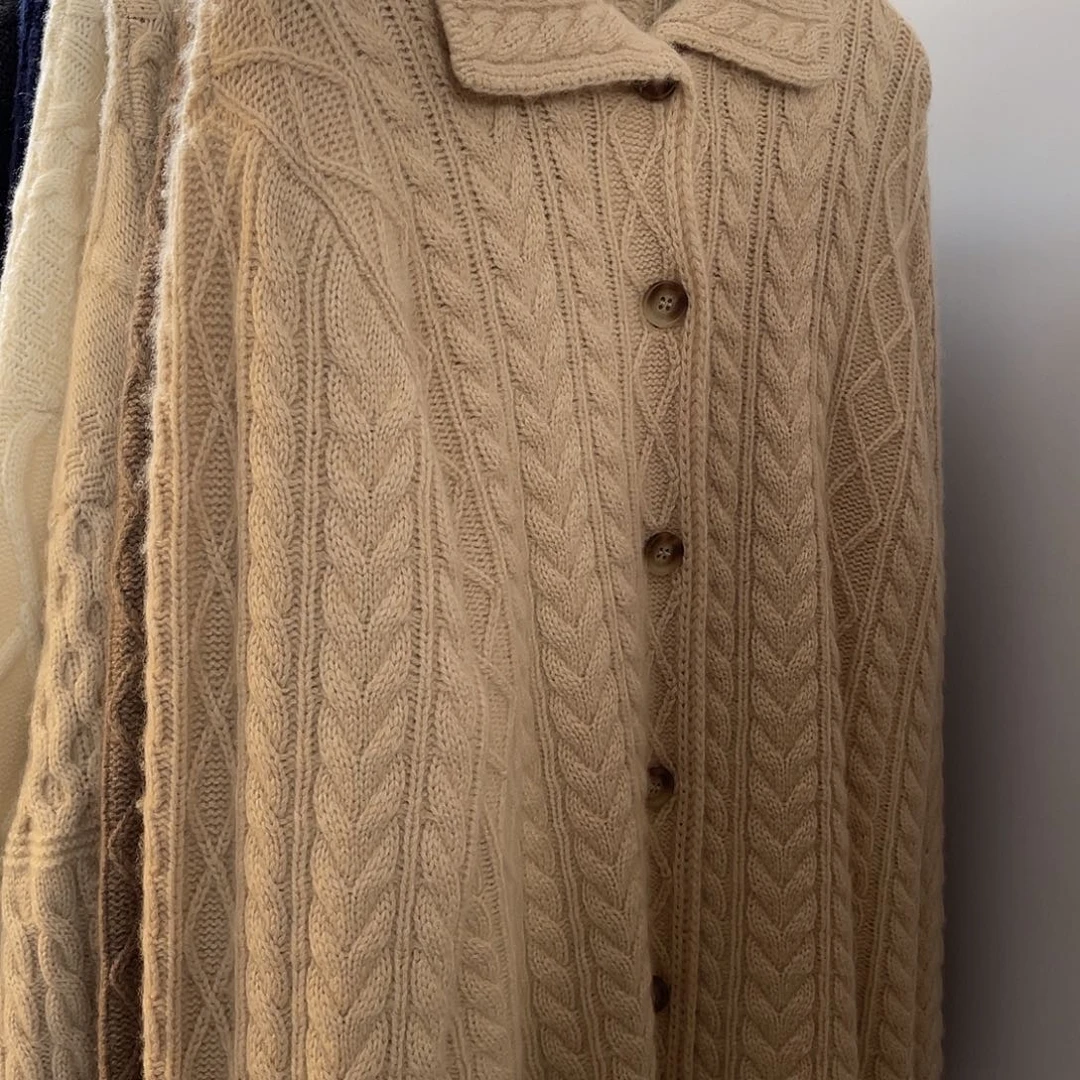 Polo领纽花羊绒开衫