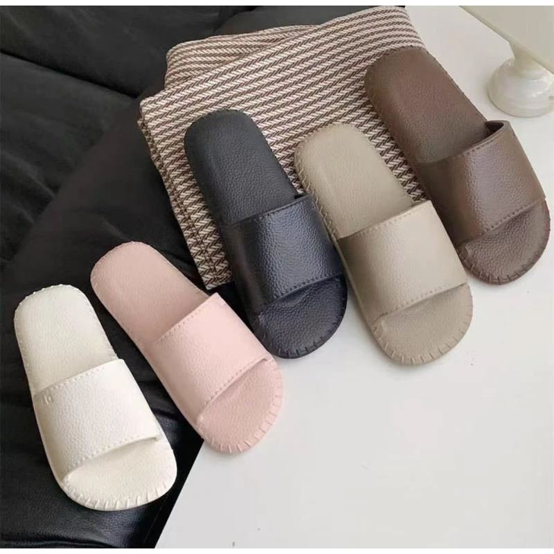 准新品  【按照主播讲解拍】休闲简约纯色皮纹凉拖鞋男女夏季拖鞋