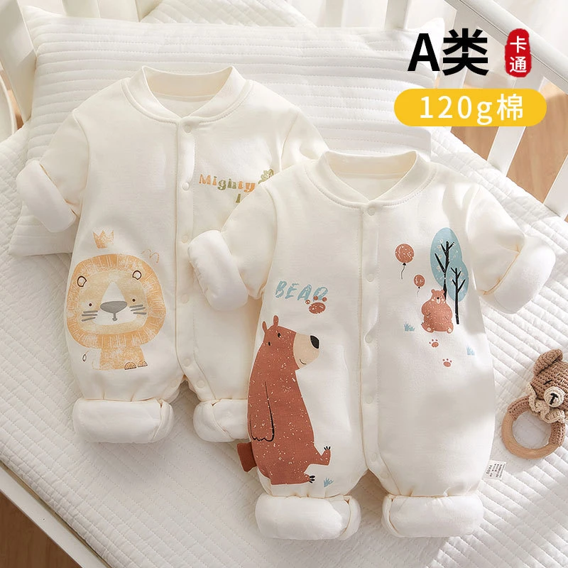 冬季婴儿连体加厚棉袄宝宝棉服夹棉女宝新生儿纯棉幼儿女宝卡通