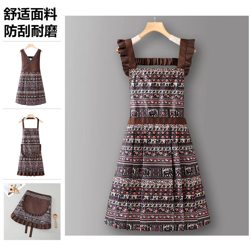 围裙女2026新款纯棉烘焙复古民族风工厂车间厨房家用做饭夏季薄款