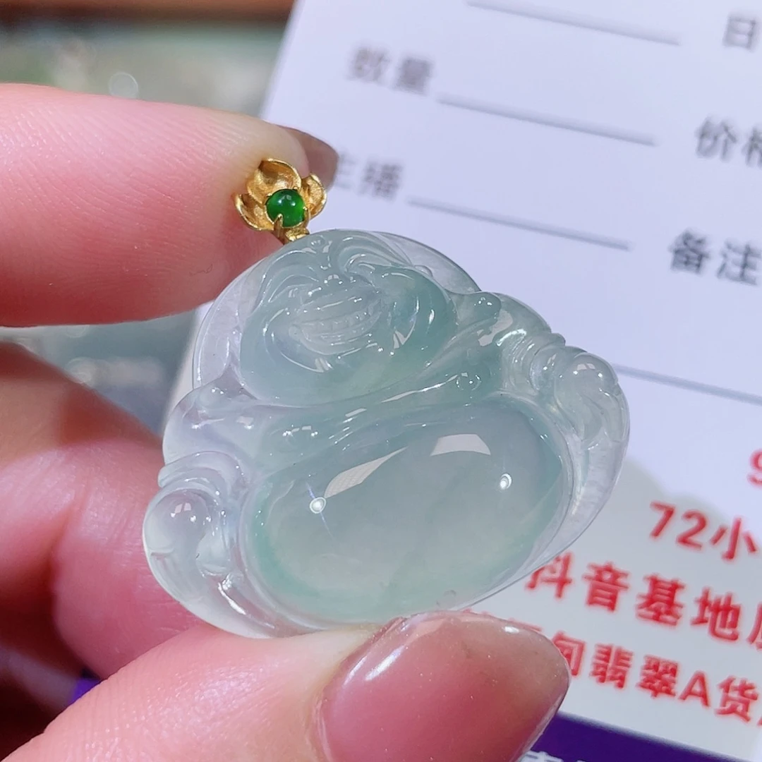 翡翠18K金镶嵌颈饰佛公