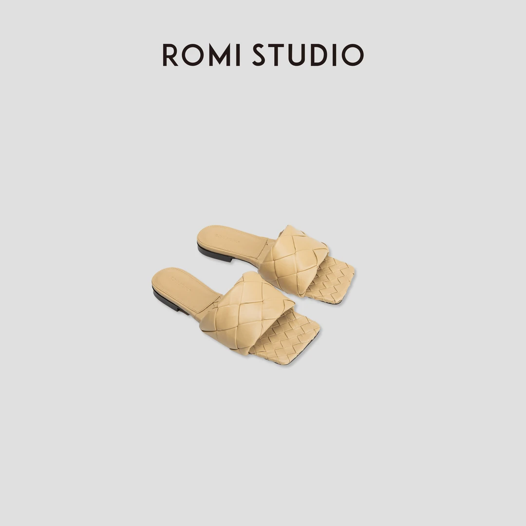 ROMI STUDIO【高品质】百搭休闲一字式编织格纹平底拖鞋凉鞋 S3364