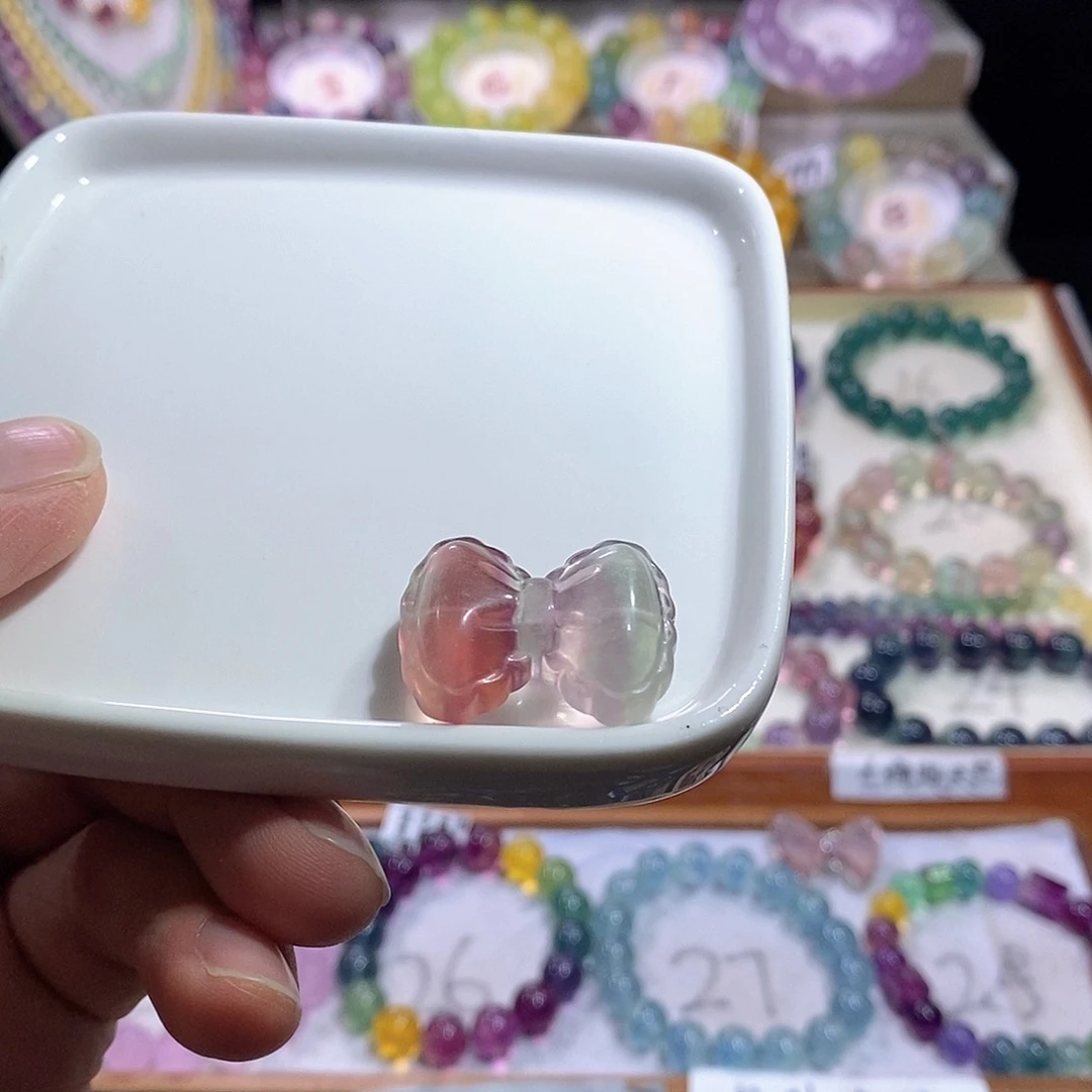 手链萤石未镶嵌蜜桃粉蝴蝶结