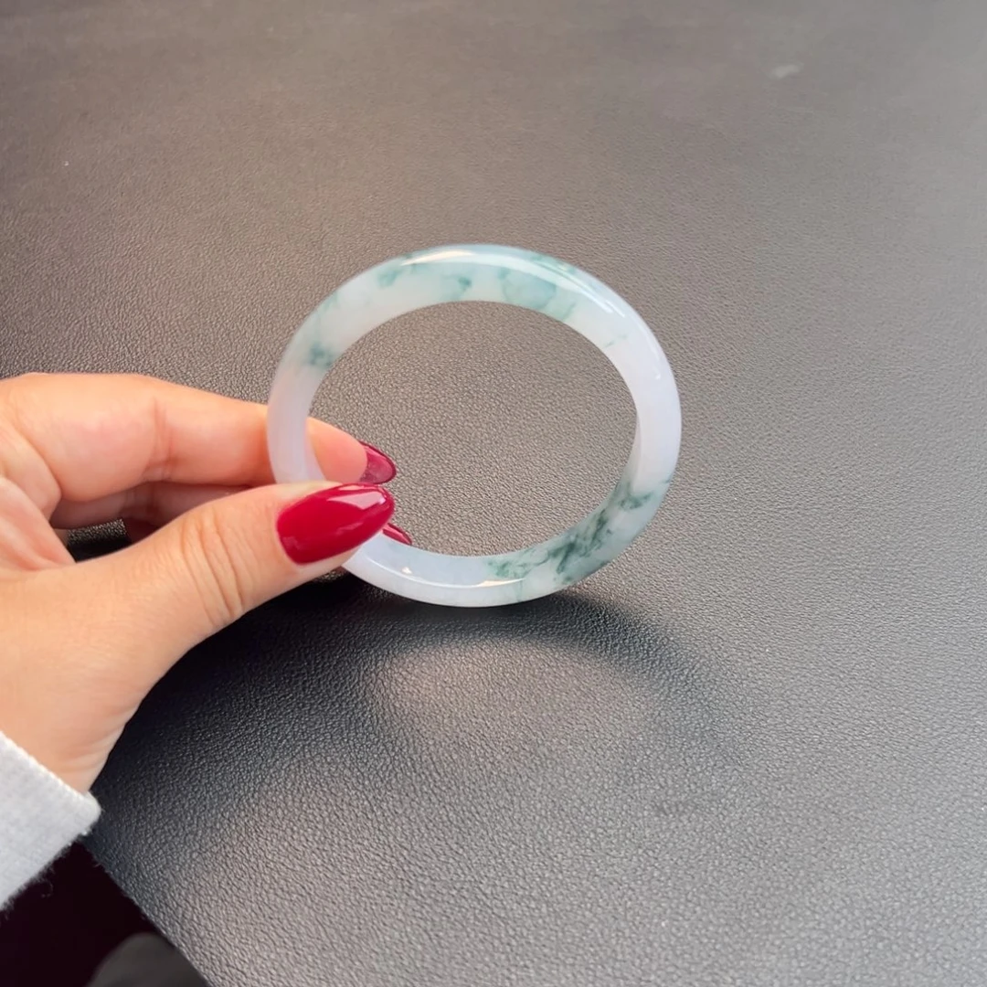 翡翠未镶嵌手镯冰飘蓝花52-54