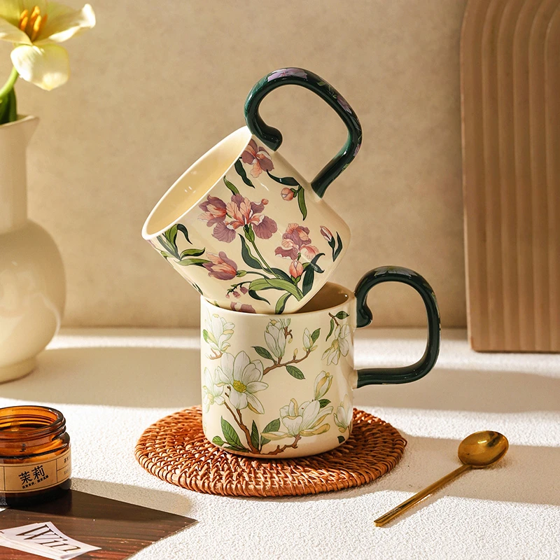 舍里铃兰花陶瓷马克杯特别好看的水杯女大容量办公室牛奶咖啡杯子