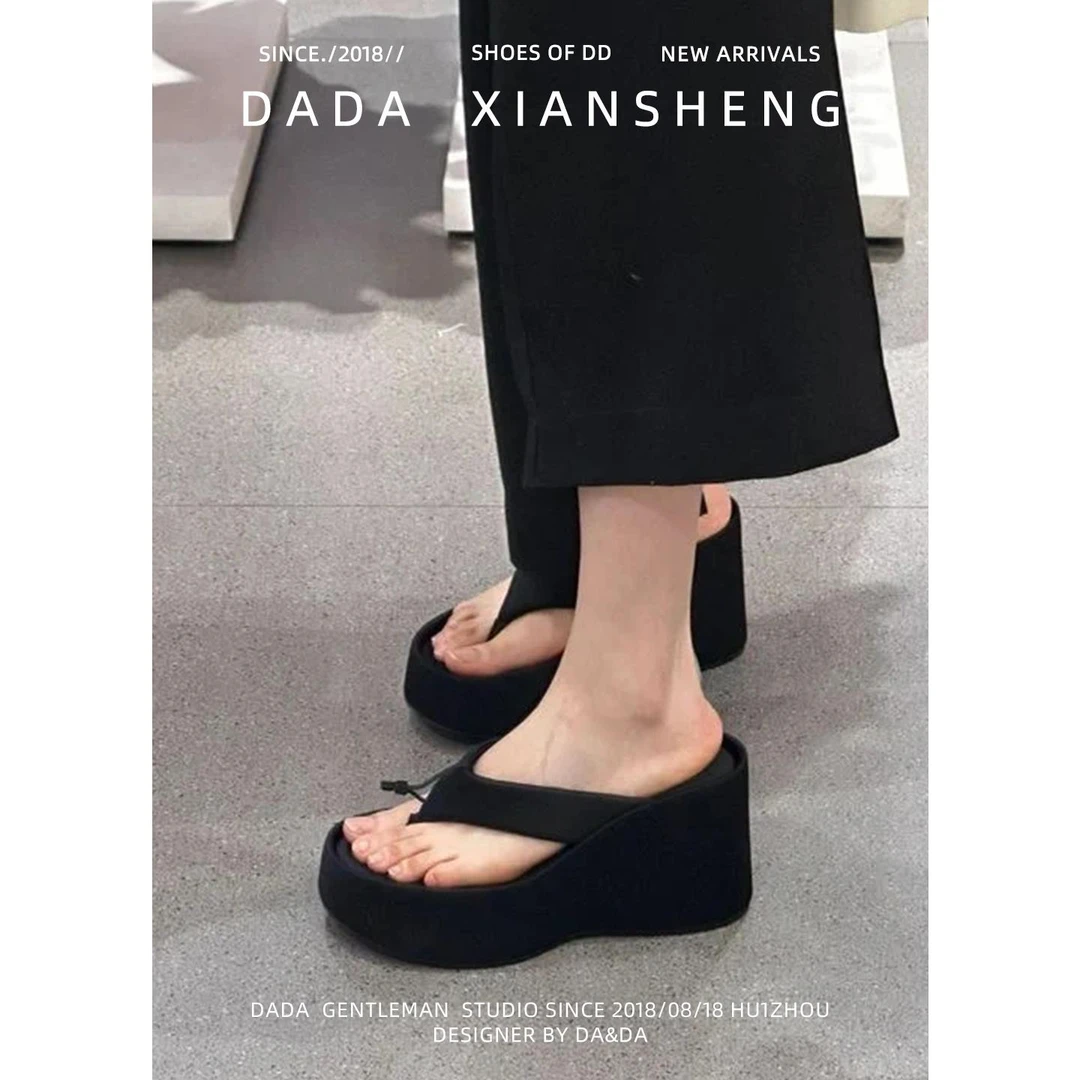 外出指南~小个子增高厚底人字拖新款夏季松糕拖鞋女夏坡跟凉拖鞋