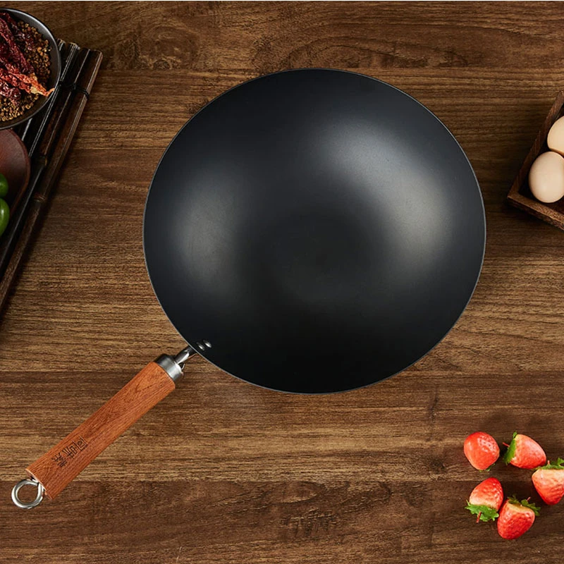 30厘米高纯铁炒锅无涂层铁锅厚底薄壁家用炒锅带蒸屉炒菜锅