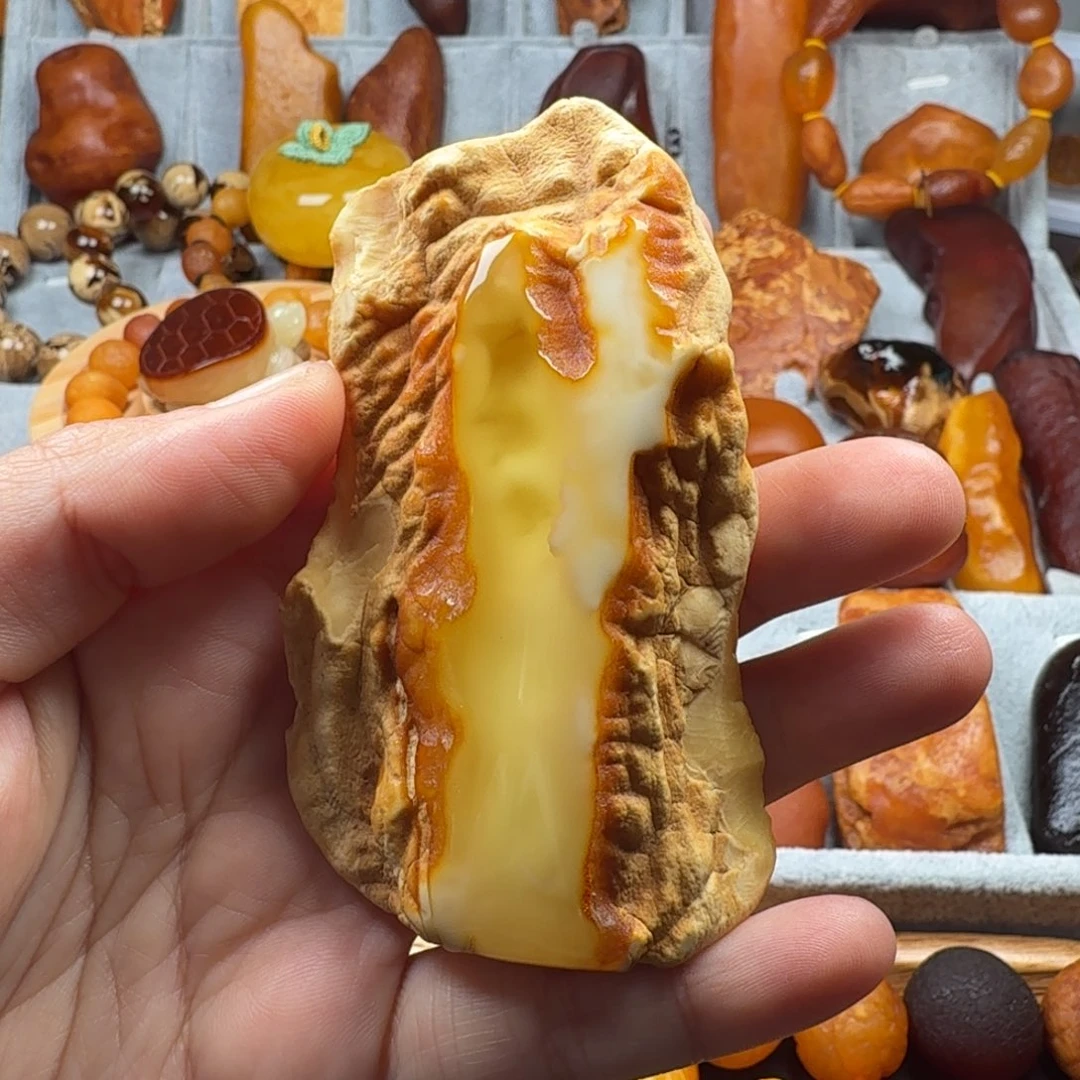 定制琥珀未镶嵌白蜡手把件