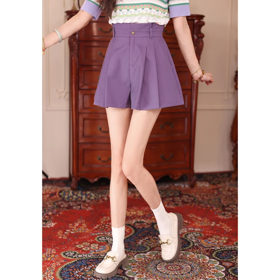 陈大器【淡香鸢尾】港风休闲高腰短裤女宽松百搭裤子JC1988622