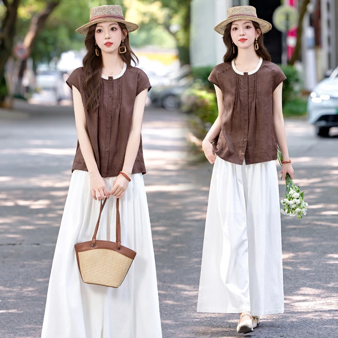 阔腿裤套装女2025夏季新款贵气松弛感显瘦穿搭大方得体减龄一整套